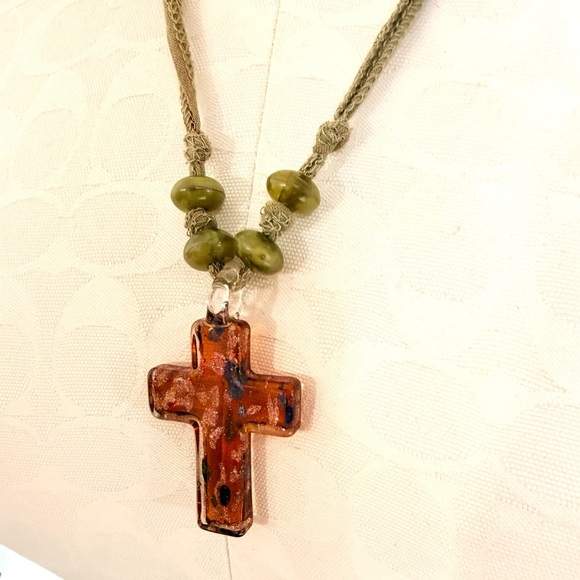 Rare Free People Amber Glass Cross Necklace - Picture 2 of 3